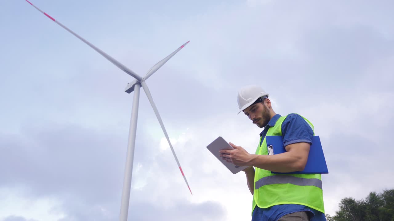 ingeniero técnico en una estación generadora de energía de turbina eólica.