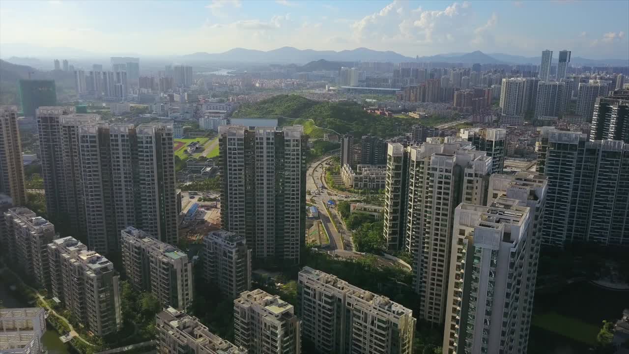 주하이 시 니 데이 스트리트 파크 블록 항공 파노라마 4k 중국