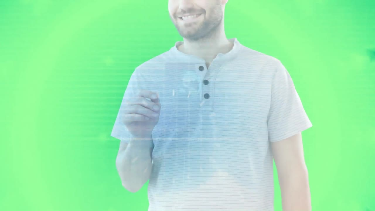 animación de escaneo de alcance sobre el hombre utilizando pantalla virtual y paisaje urbano