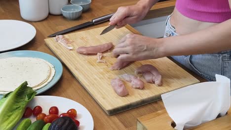 preparing chicken for wraps