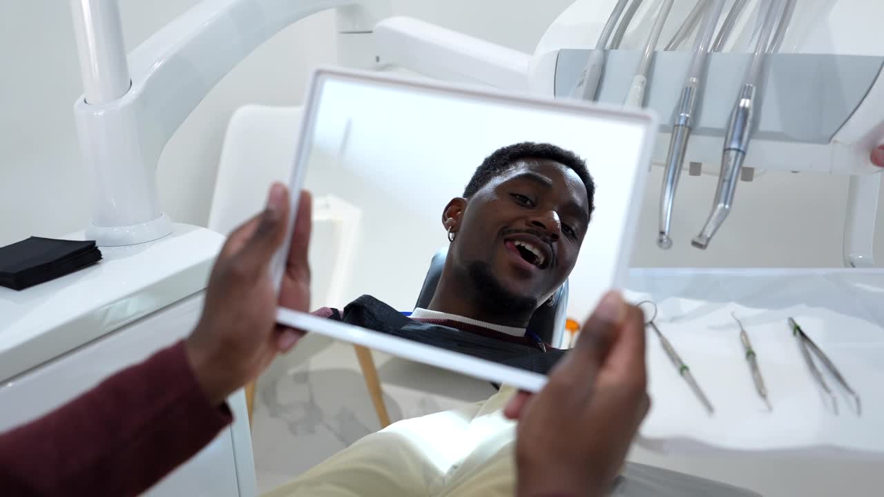 Dental Checkup: Patient Viewing Teeth in Mirror