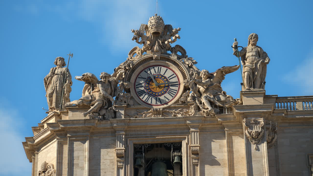 Close up of one of two clocks atop of Saint Peter's Basilica facade, Vatican City, Rome, Italy
