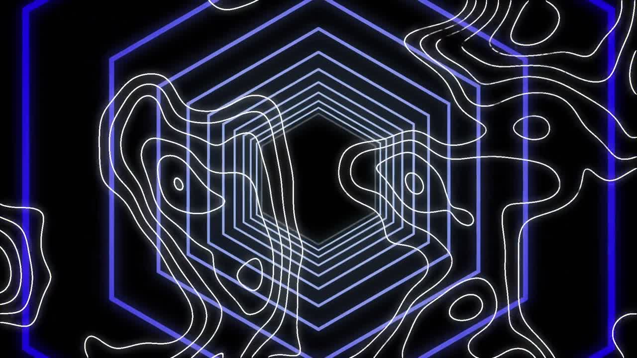 animación de líneas blancas sobre hexágonos de neón