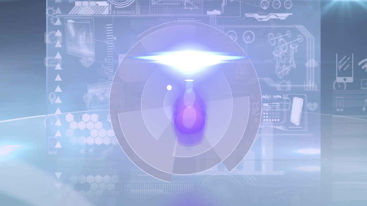 과학적 그래프와 데이터에 대한 처리 원과 빛의 애니메이션