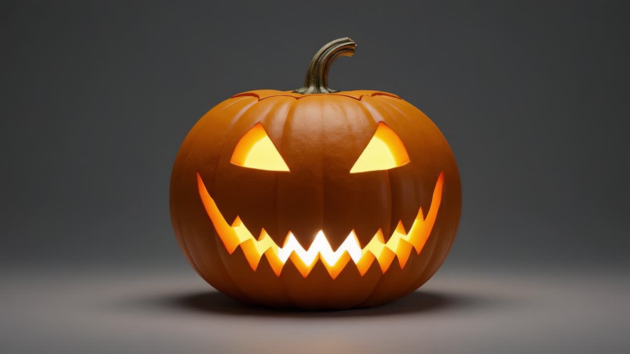 A Spooky and Cheerful Jack-o'-Lantern with an Intriguing Grin that Shines Brightly, Perfectly Capturing the Halloween Spirit in a Striking Still Image