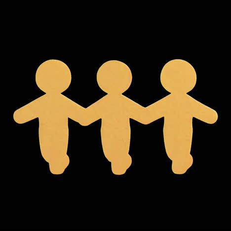 paper cutout figures holding hands animation isolated asset, transparent 4k video, alpha channel