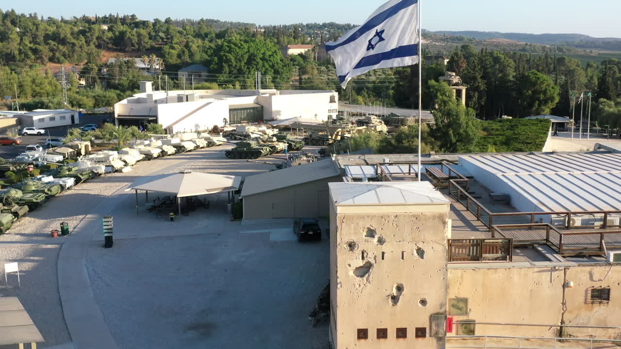 Armored Corps Memorial and Israeli Flag, Latrun Israel Drone View