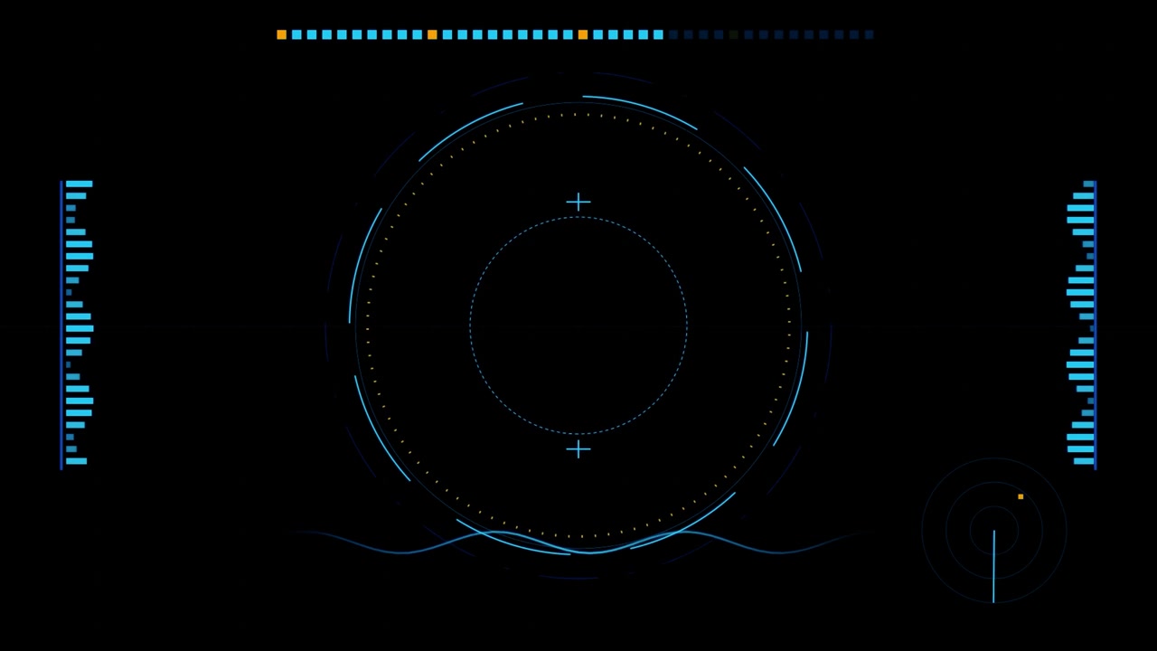 Futuristic Digital HUD Interface with Rotating Circular Scopes