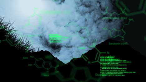 animación del procesamiento de datos científicos sobre un paisaje sombrío