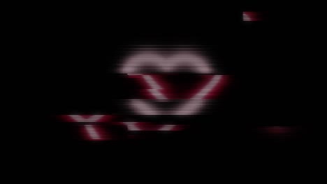 corazón de píxel brillante abstracto en fondo negro, interferencia de glitch. animación. pantalla de ruido y símbolo de corazón rosado parpadeando, bucle sin costuras