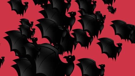murciélago de halloween - concepto de halloween - murciélagos aleteando sus alas hacia arriba - loopable - cientos de murciélogos se apresuran hacia arriba - halloween - hallowayne murciélacos voladores bucle interminable - murciénago loopable - fondo rosa - color negro - y bandada de murciénagos