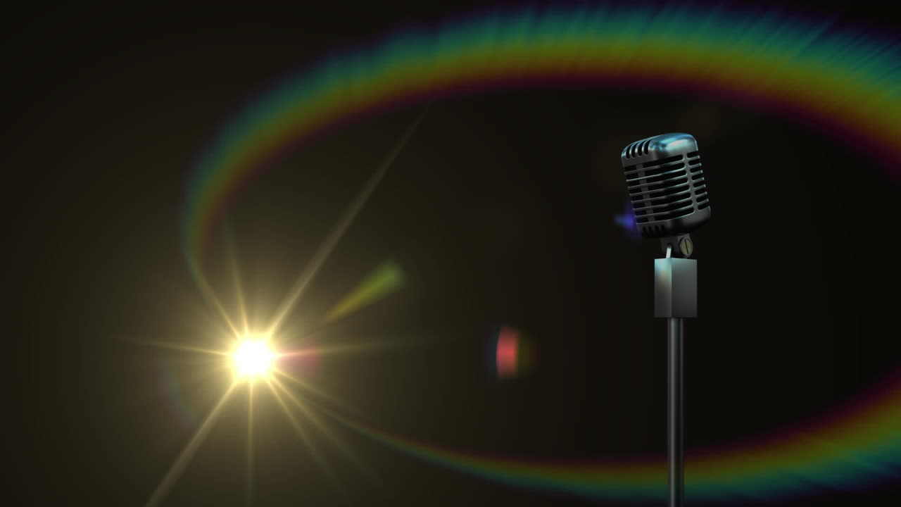 animación de un micrófono antiguo sobre un fondo negro