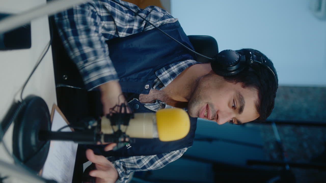 Man recording a podcast or radio show