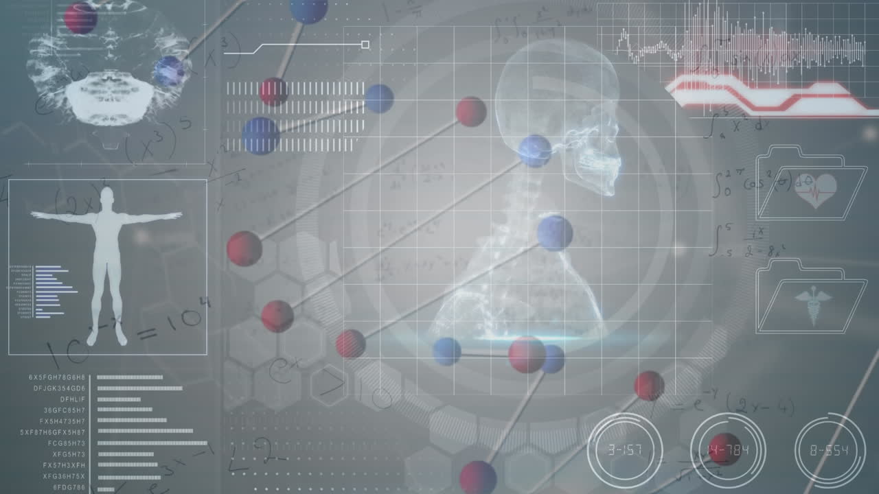 변하는 숫자의 애니메이션, 추상적인 배경에 대한 dna 나선 위의 인간 표현