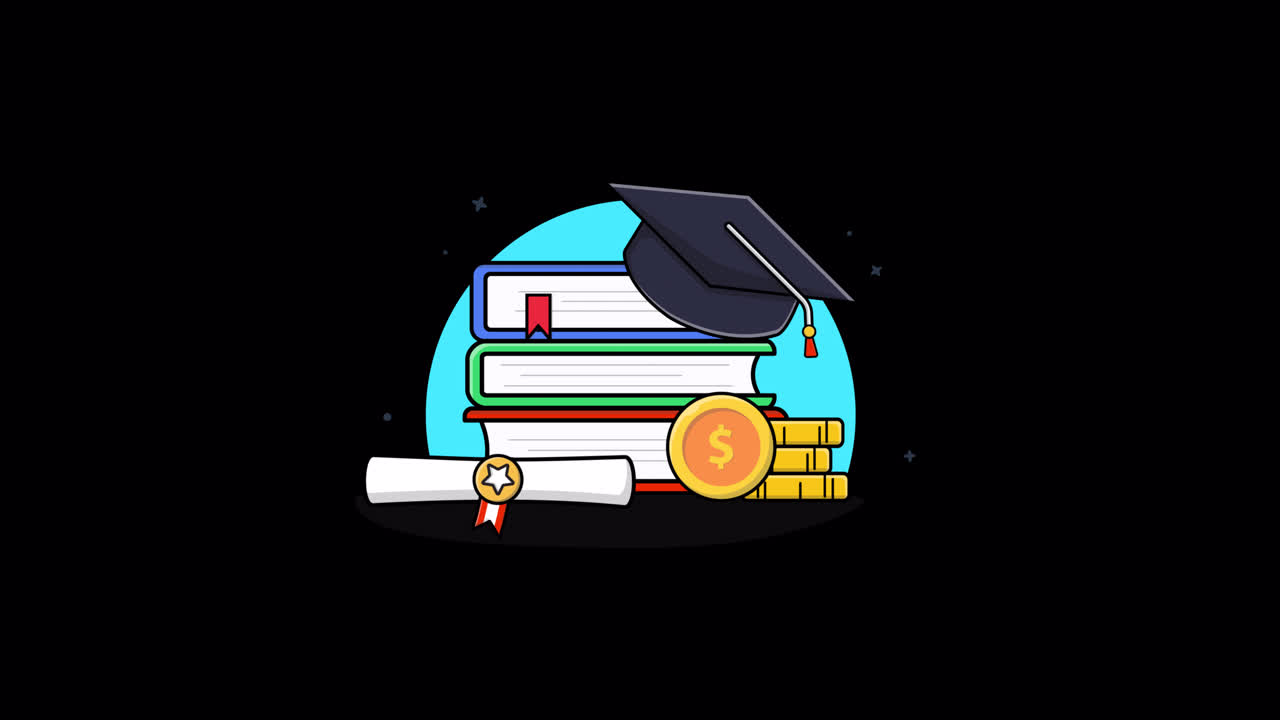Illustrazione animata di istruzione, laurea e successo finanziario