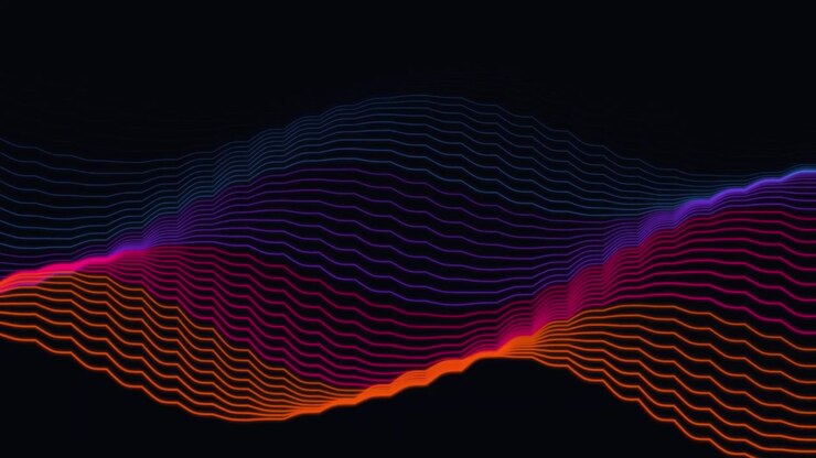 Abstract Gradient Wave Lines Moving on Dark Background