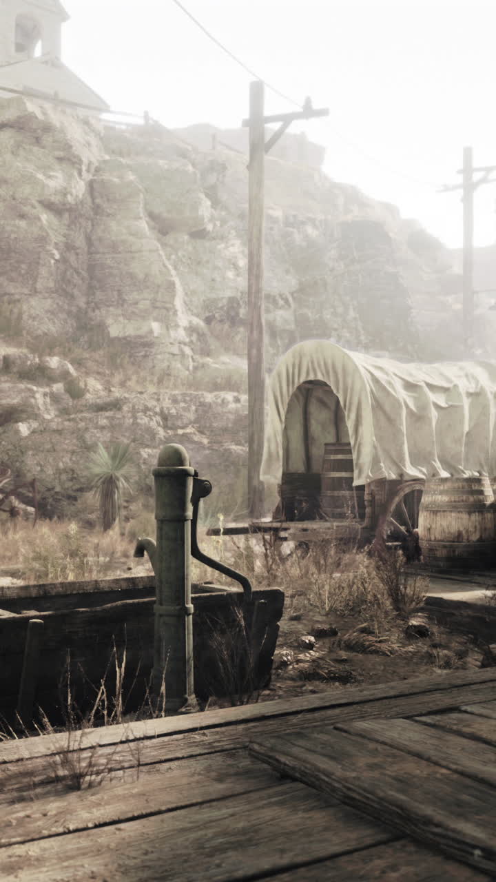 건조 한 사막 풍경 에서 오래된 서쪽 물 프 와 인 마차