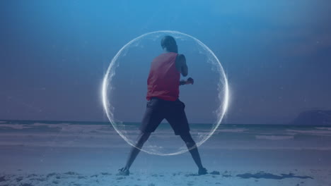 animación del globo sobre un hombre afroamericano estirándose en la playa