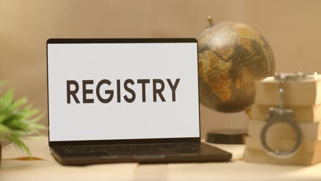 registry displayed in legal laptop screen