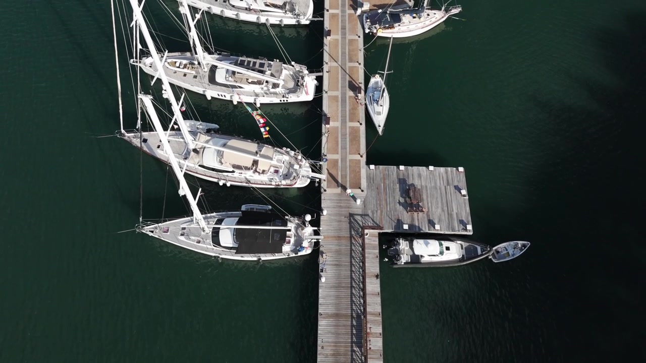 English Harbor With Boats On Antigua - Aerial Top Down
