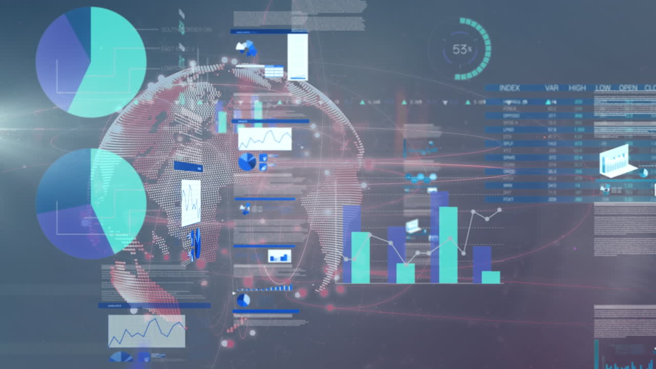 Animation of data processing over blue background