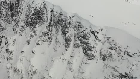 dramatic aerial view of snowy cliffs on the north face of mt currie, pemberton - british columbia, canada