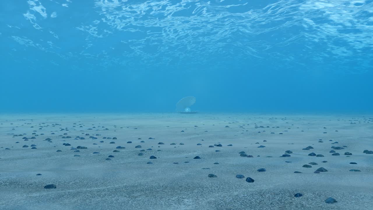 바다 바닥에 있는 데기 속의 아름다운 진주