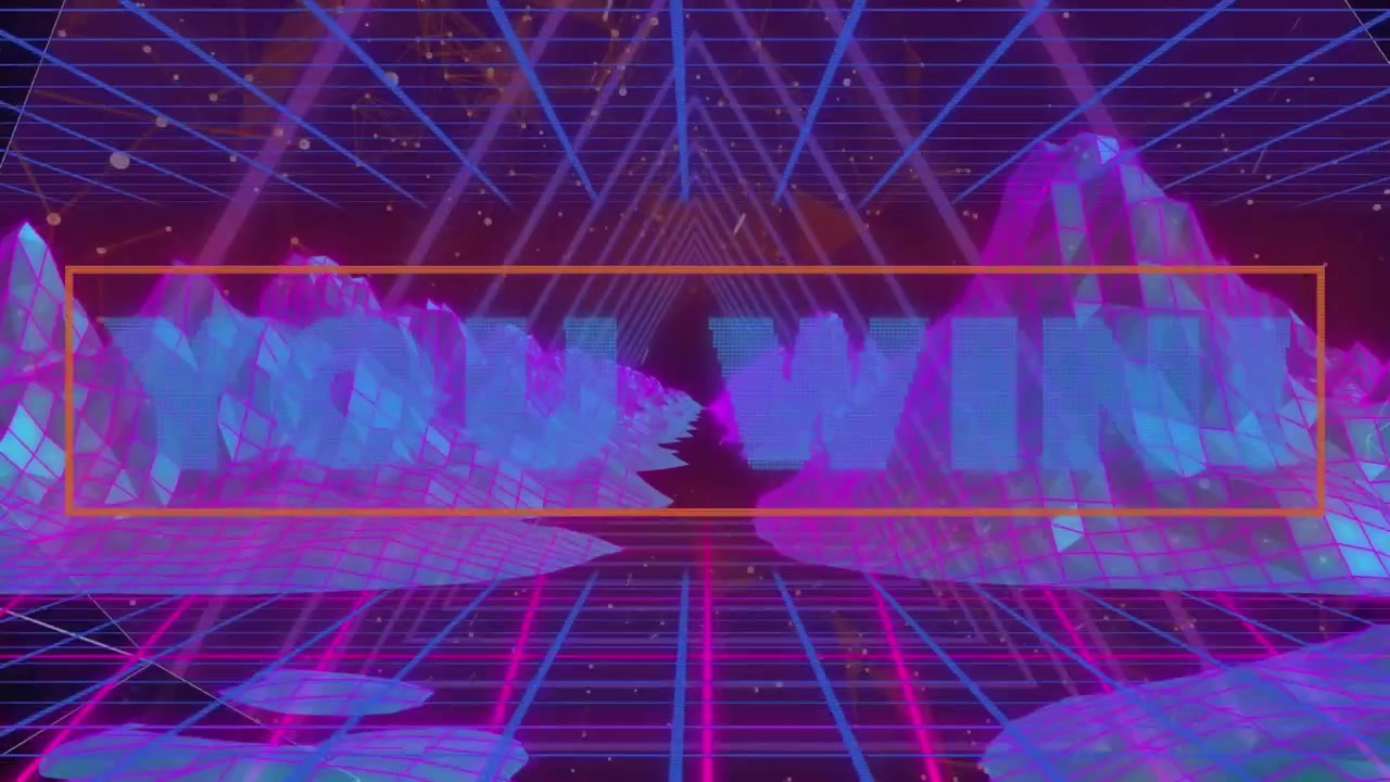 光るパターンとメタバース上に表示される「YOU WIN」の文字のビデオ。