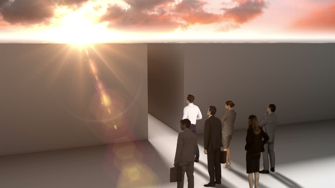 미로의 입구에 있는 사업가들