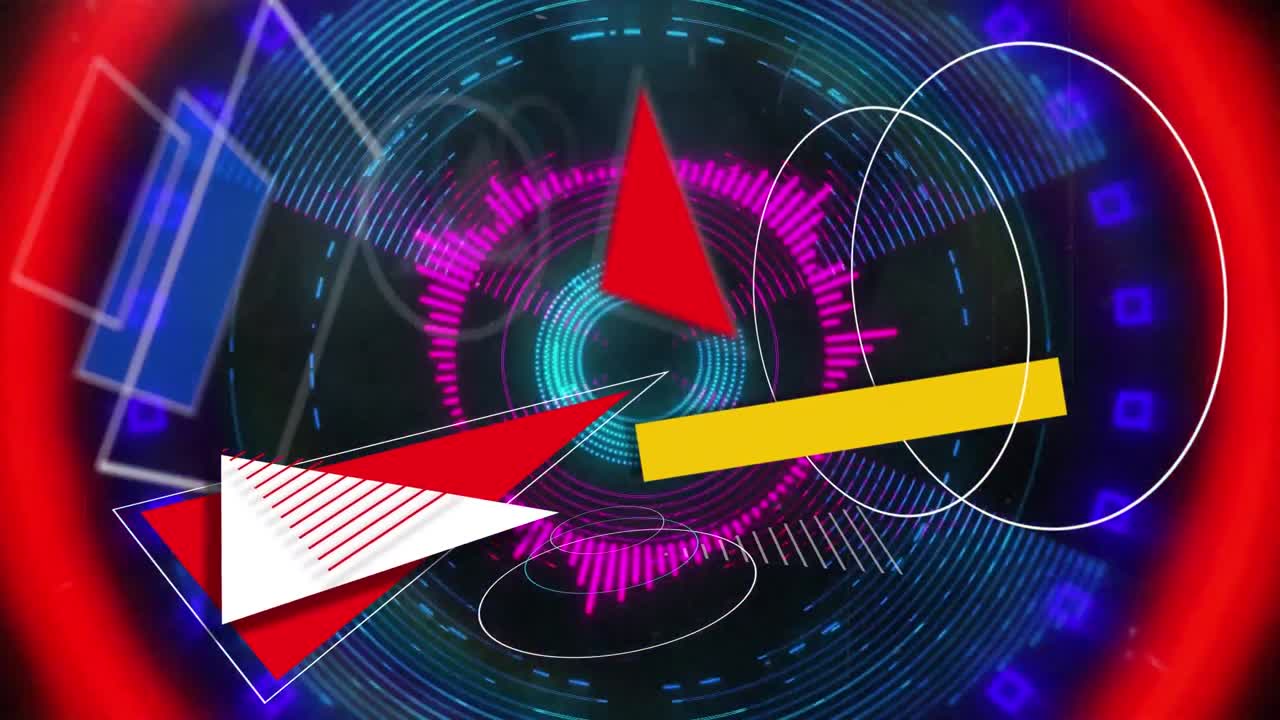 어두운 배경에 네온 패턴과 모양의 애니메이션