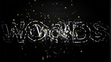 glitch effect animation with vadim text over black background and golden particles