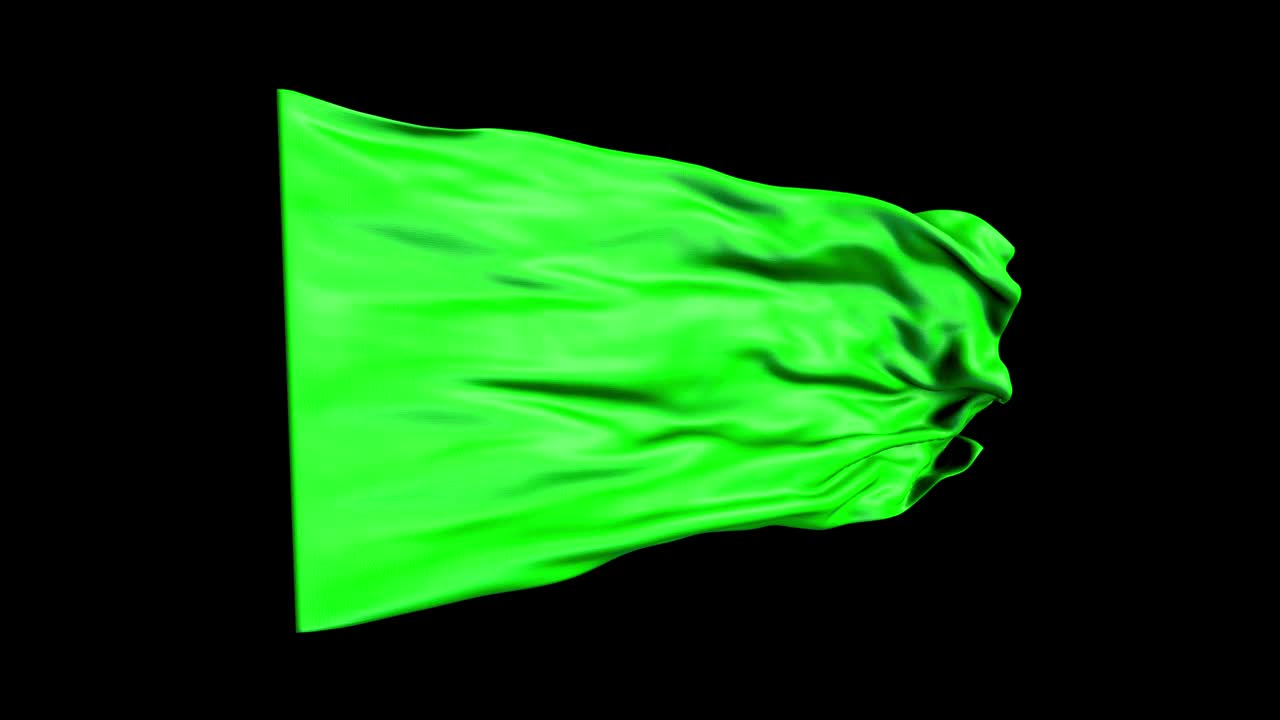 Animazione in loop continuo di una bandiera verde che sventola. Bandiera verde realistica che sventola al vento in primo piano. Bandiera verde vuota.