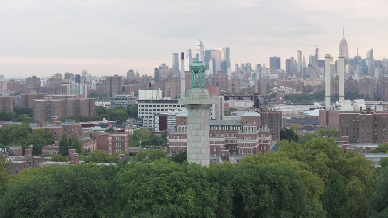 Aerial view of the Prison Ship Martyrs Monument. Shot on an overcast summer morning in Fort Greene Park, Brooklyn.