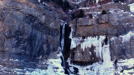 beautiful winter aerial view going to the top of the bridal veil falls in provo utah