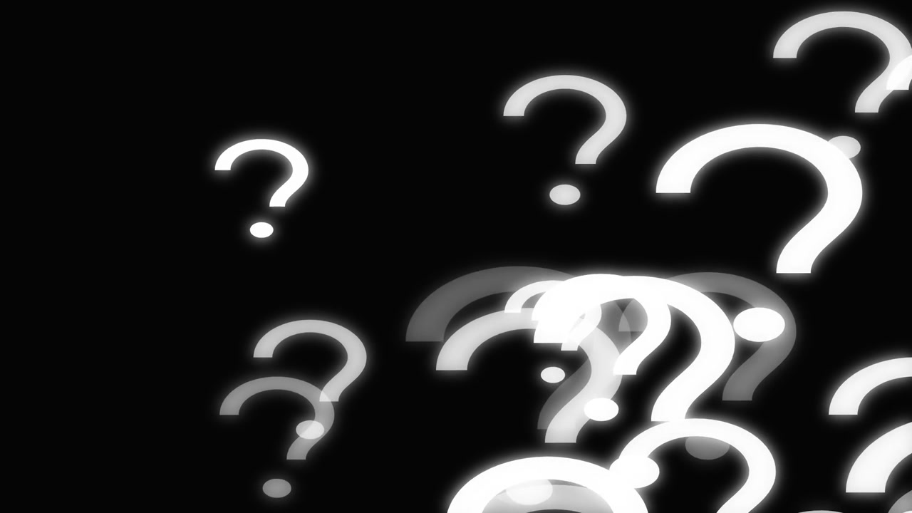 Floating White Question Marks on Black Background