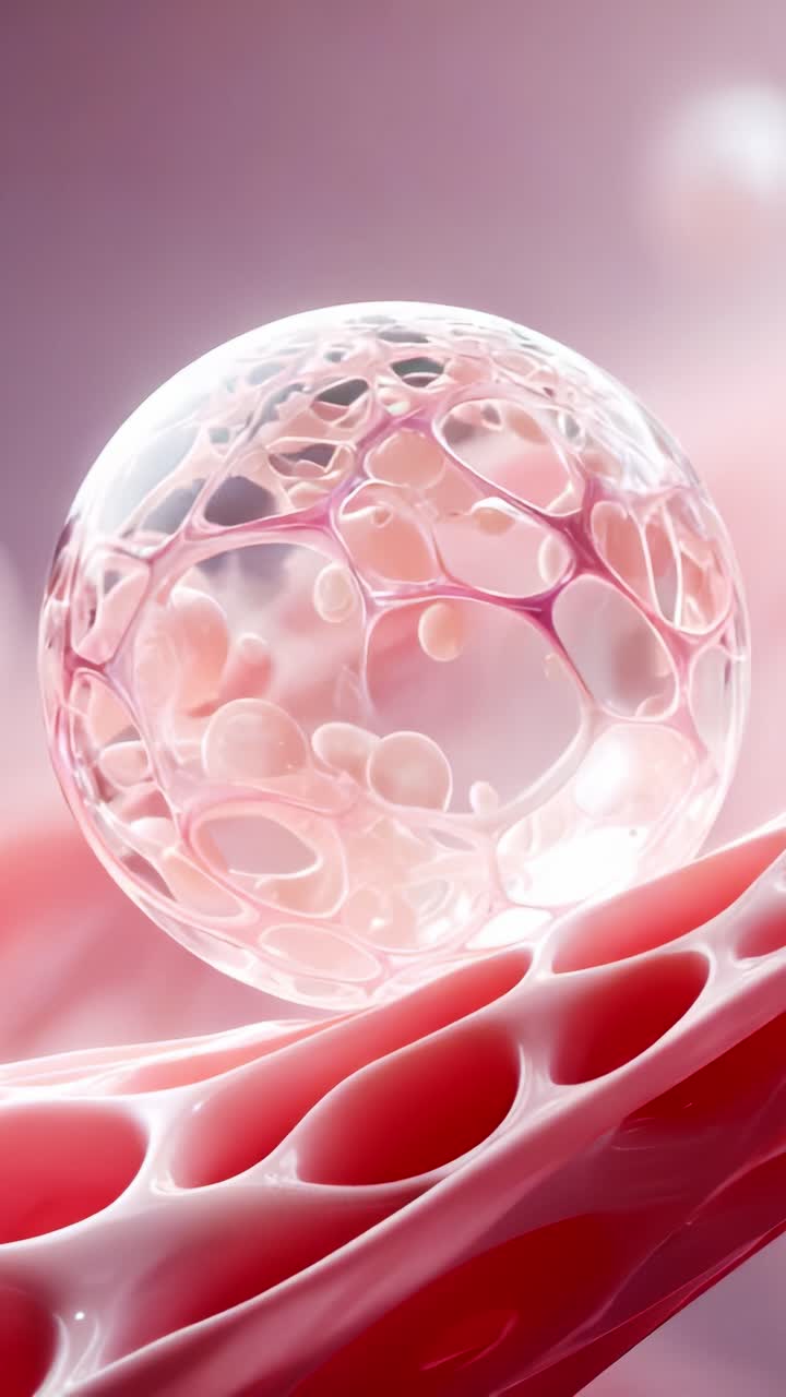 Sfera traslucida circondata da strutture intricate: un microcosmo di attività biologica in un ambiente dai colori vivaci