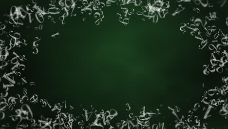 animated frame with space for text on a green chalkboard. hand drawn flying numbers. looped motion graphics.