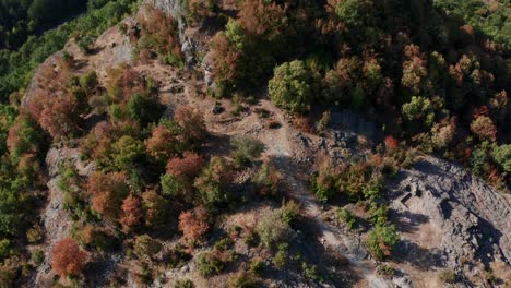 Antiguo-Santuario-Tracio-De-Harman-Kaya-Con-árboles-Otoñales-En-El-Bosque-En-La-Montaña-Rodope,-Bulgaria