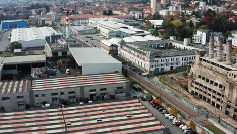 aerial drone view of abandoned power plant in industrial site