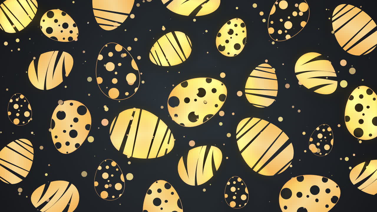 Golden Easter eggs with patterns on a black background. Looped spring animation screensaver.