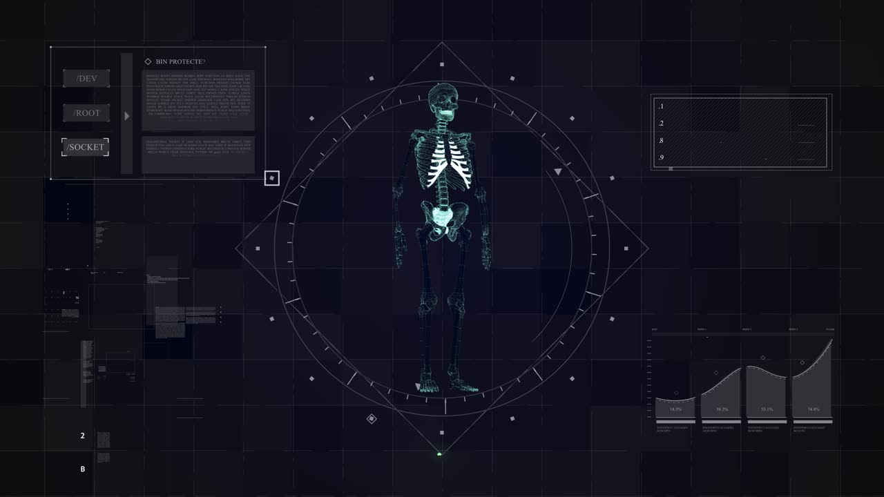 Abstrakt skelet medicinsk HUD Baggrund 4K