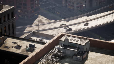 aerial city view with crossroads and roads and houses