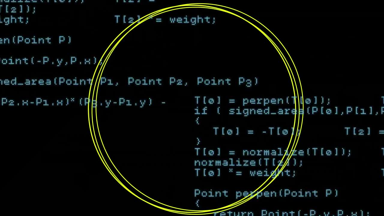 Animation of data processing over shapes on black background