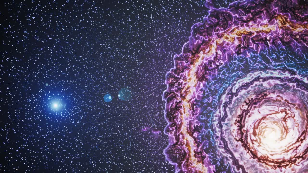 A mesmerizing video of a swirling galaxy with vibrant colors and stars, capturing the vastness