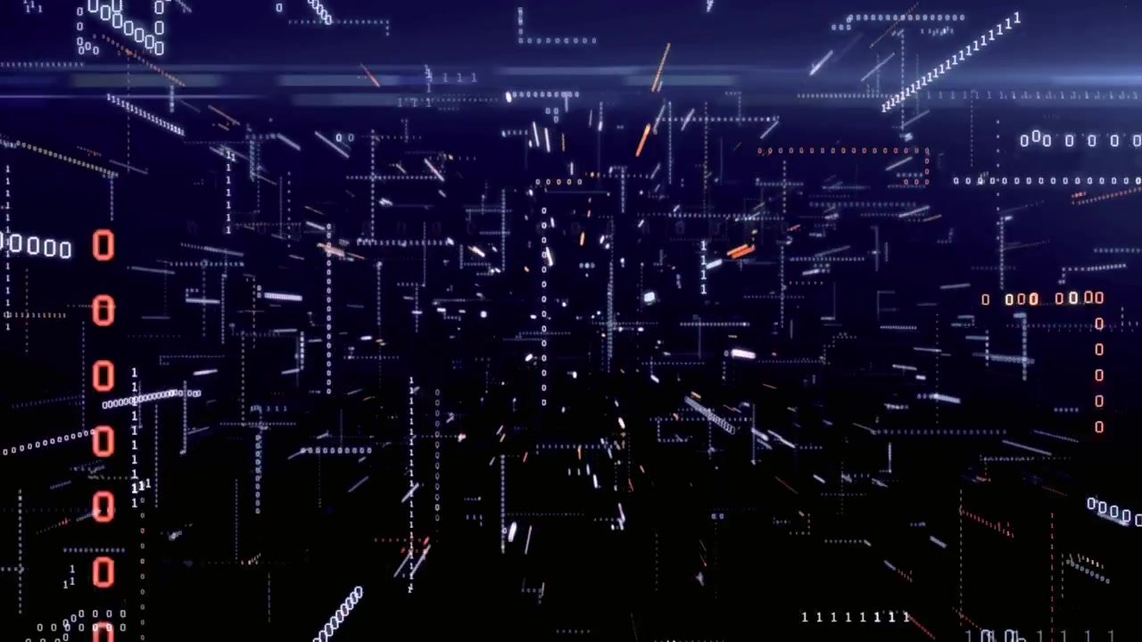 Abstract Digital Network with Flowing Binary Code