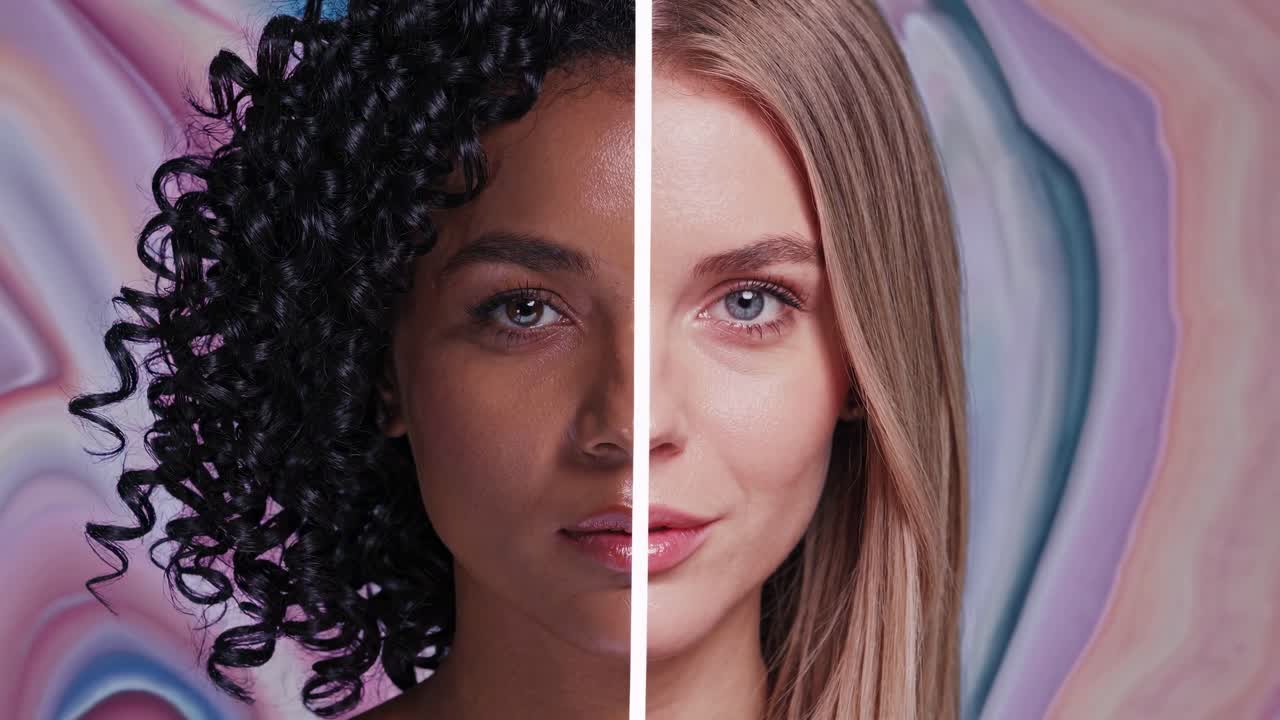Concetto video a schermo diviso che mostra bellezze diverse