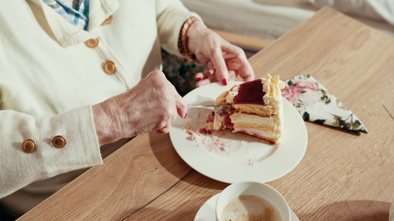 Elderly Woman Eating Cake