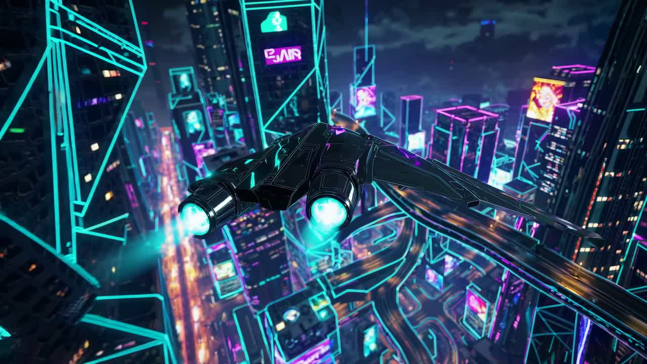 Futuristic Cyberpunk Cityscape with Flying Vehicle