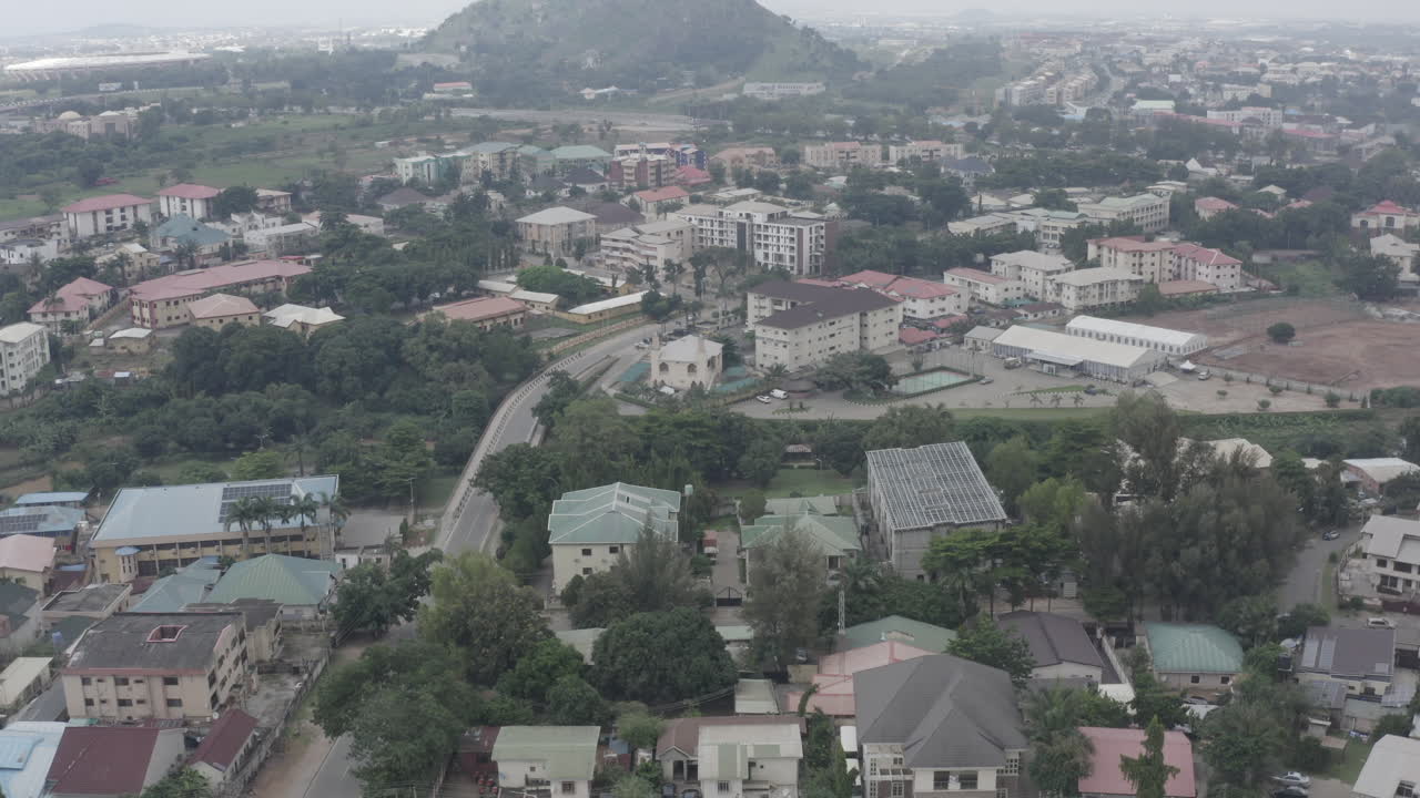 Suburban neighborhood of Abuja, Nigeria - aerial flyover