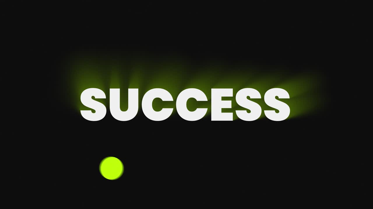 4K motion graphics of word SUCCESS. Features a dark tech aesthetic with a neon green light source and a perfectly seamless loop with a long shadow